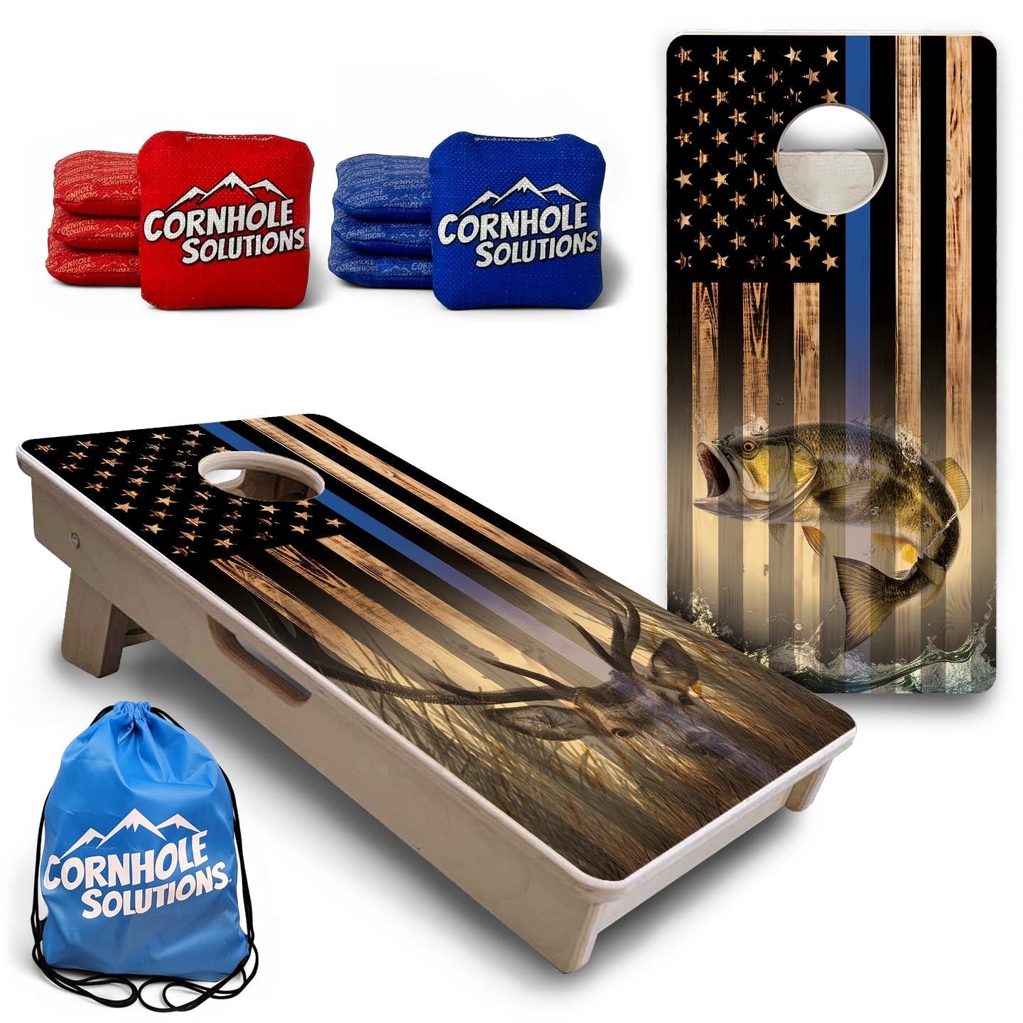 Blue Line Hidden Deer & Fish Flag - Mini or Vacation Size Cornhole Boards