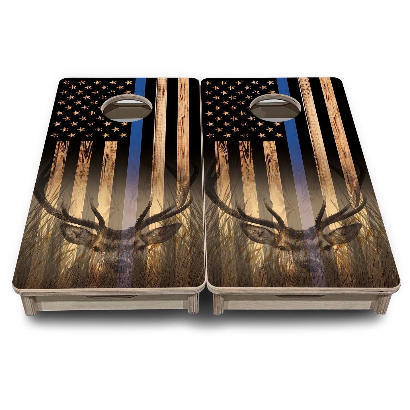 Blue Line Hidden Deer Flag - Mini or Vacation Size Cornhole Boards