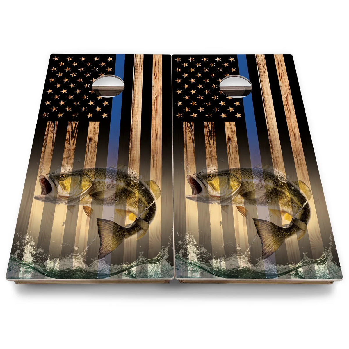 Hidden Deer & Fish Burnt Flag Cornhole Boards - Backyard Series