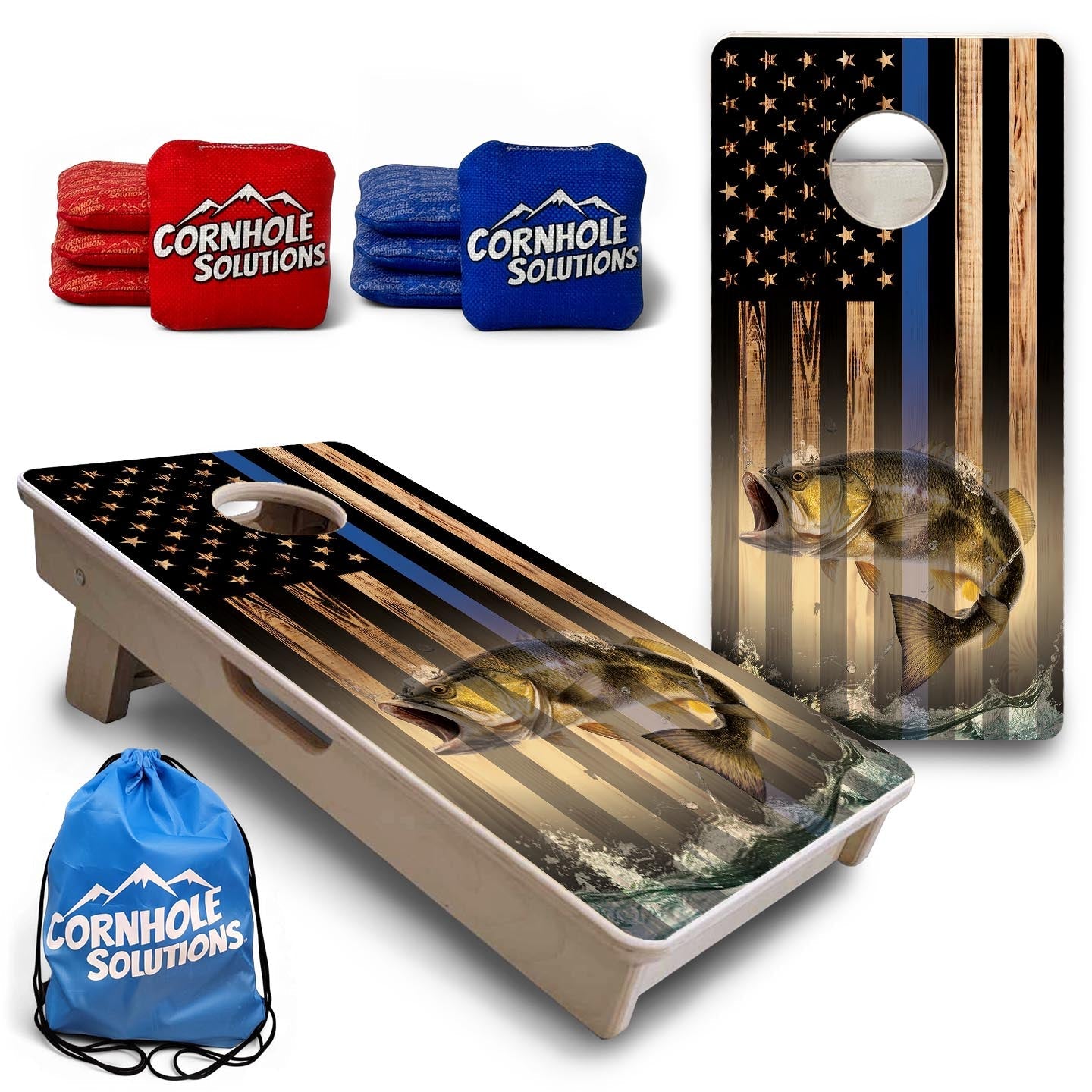 Blue Line Hidden Fish Flag - Mini or Vacation Size Cornhole Boards