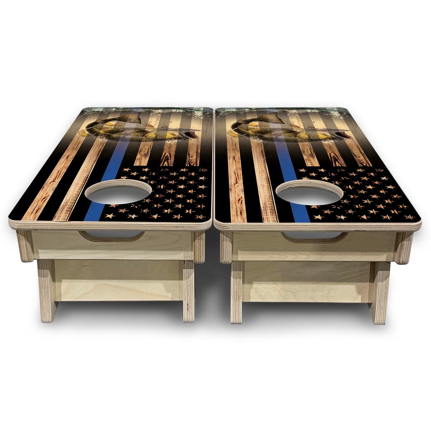 Blue Line Hidden Fish Flag - Mini or Vacation Size Cornhole Boards