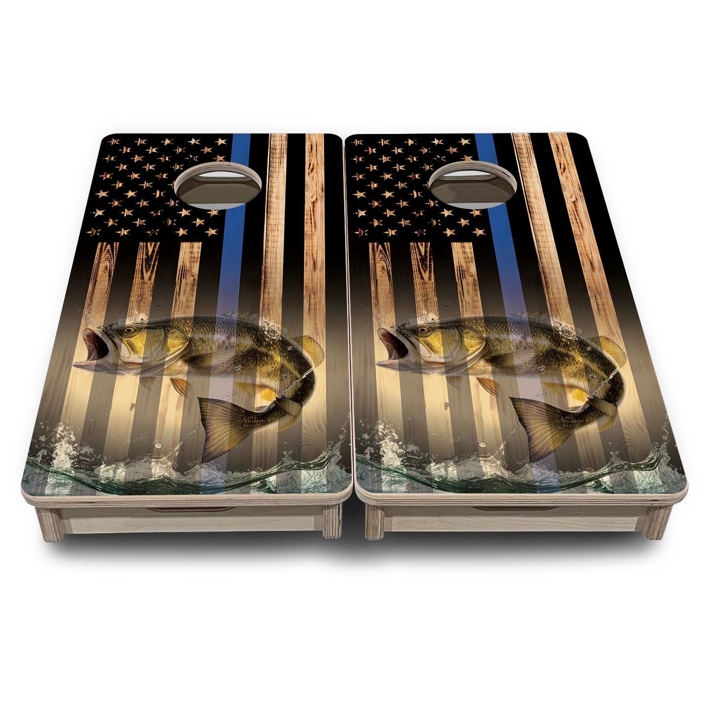 Blue Line Hidden Fish Flag - Mini or Vacation Size Cornhole Boards