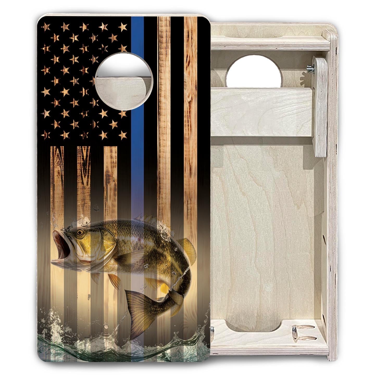 Blue Line Hidden Fish Flag - Mini or Vacation Size Cornhole Boards