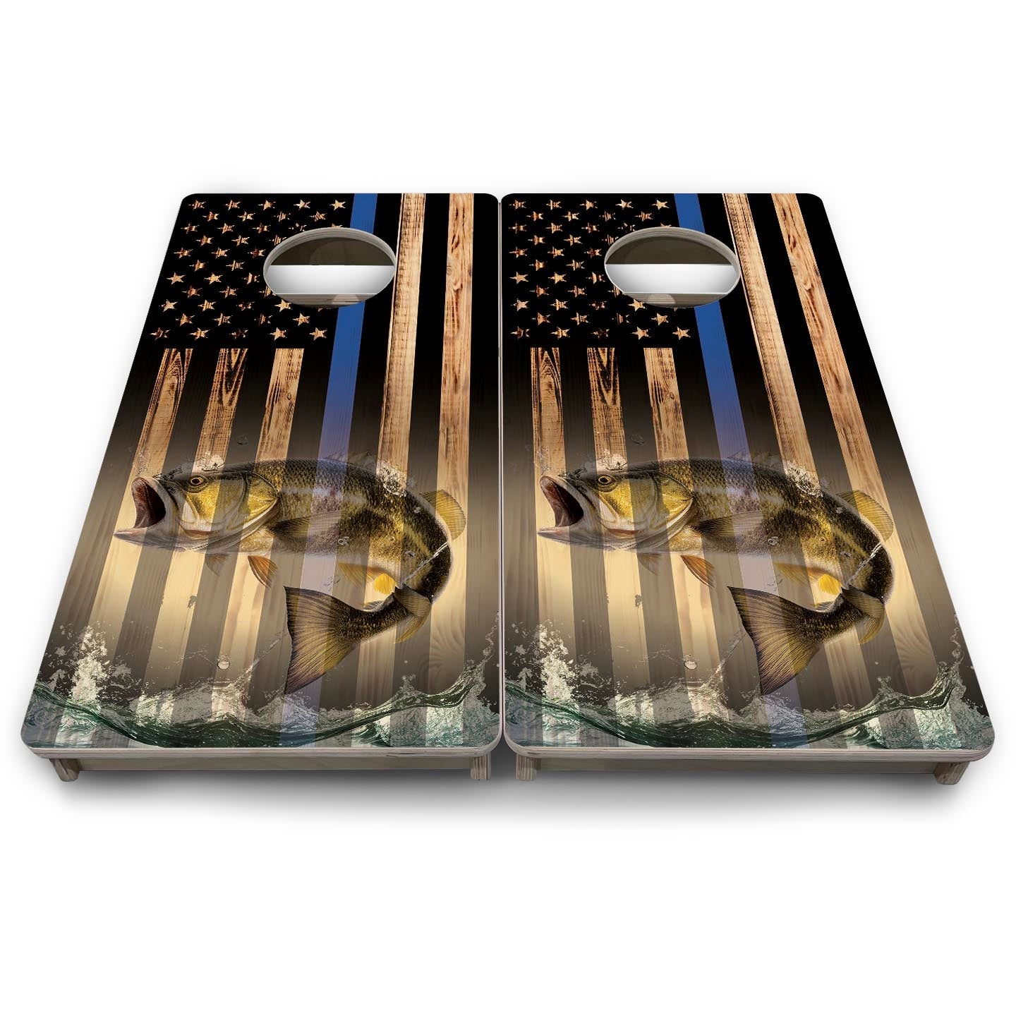 Blue Line Hidden Fish Flag - Mini or Vacation Size Cornhole Boards
