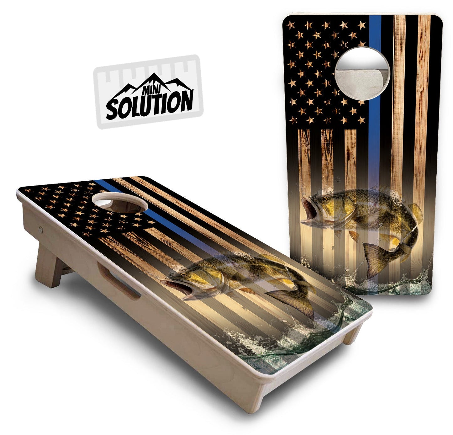 Mini Cornhole Boards - Blue & Red Line Deer & Fish Flag