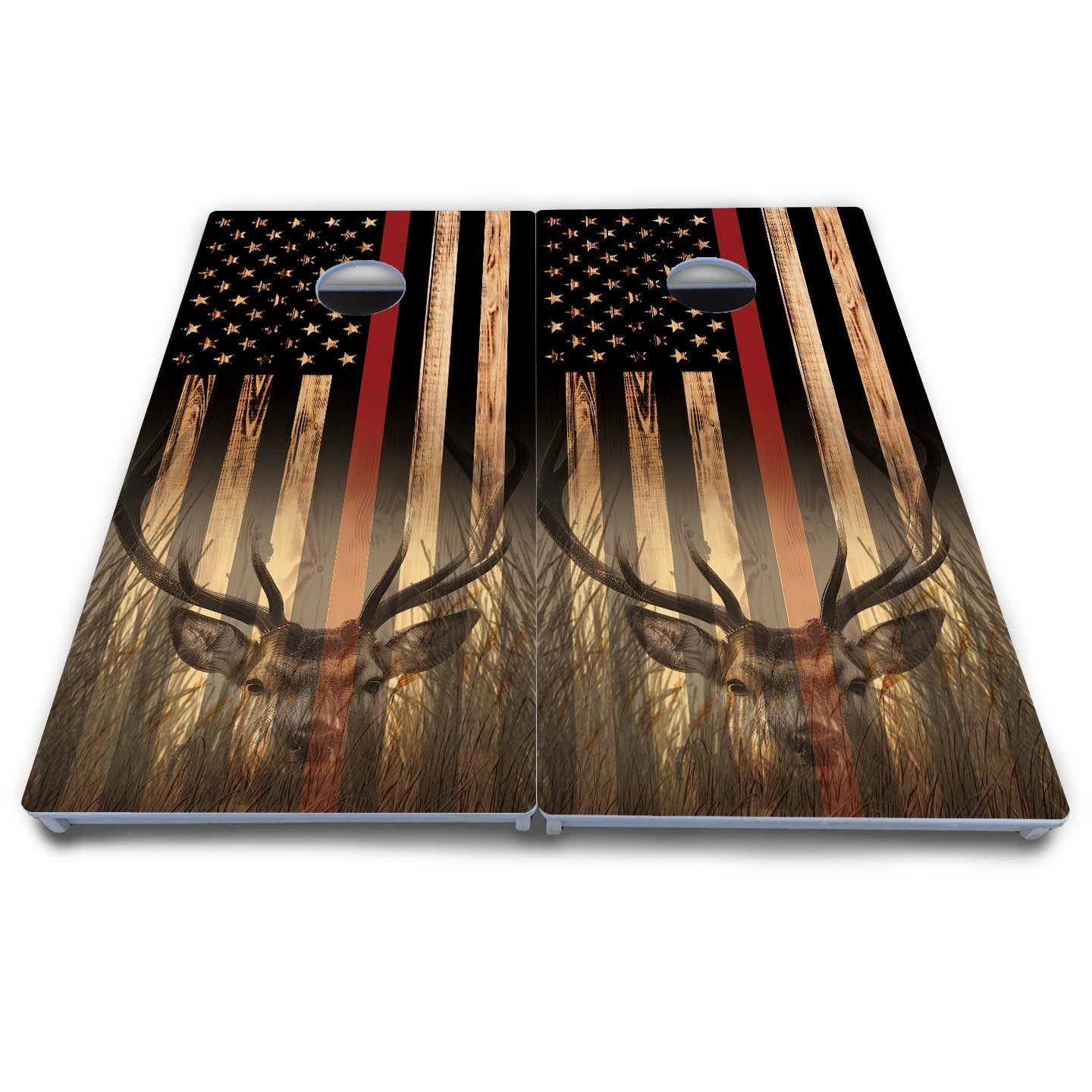 Blue & Red Line Deer & Fish Flag Cornhole Boards - All Weather Series