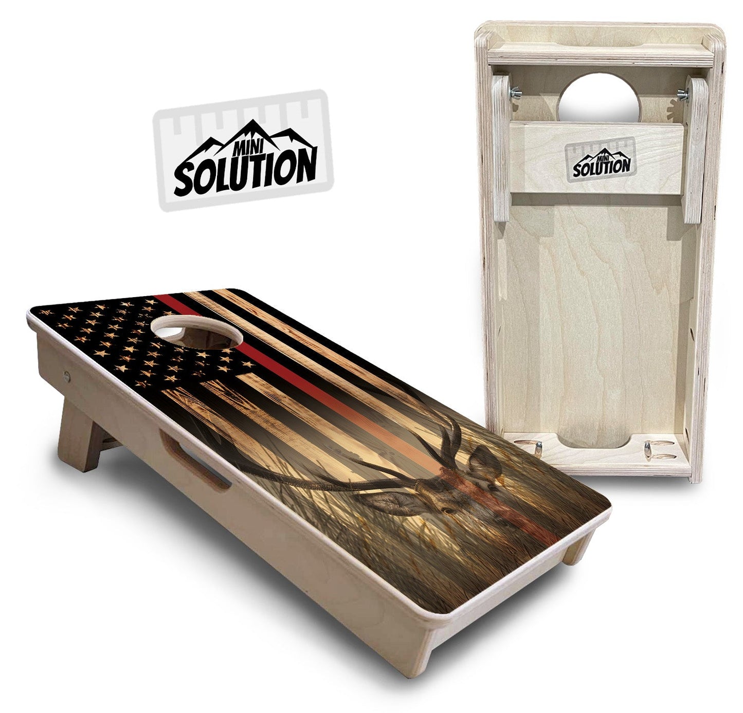 Mini Cornhole Boards - Blue & Red Line Deer & Fish Flag