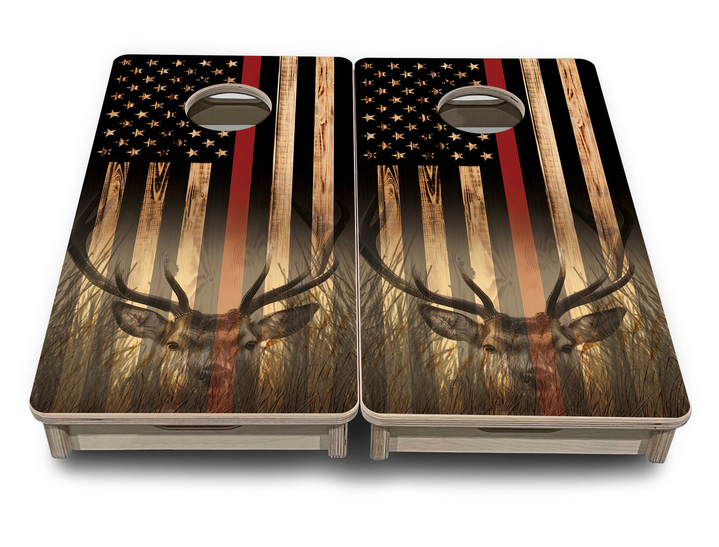 Mini Cornhole Boards - Blue & Red Line Deer & Fish Flag