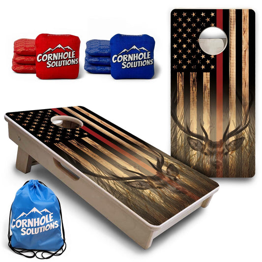 Red Line Hidden Deer Flag - Mini or Vacation Size Cornhole Boards