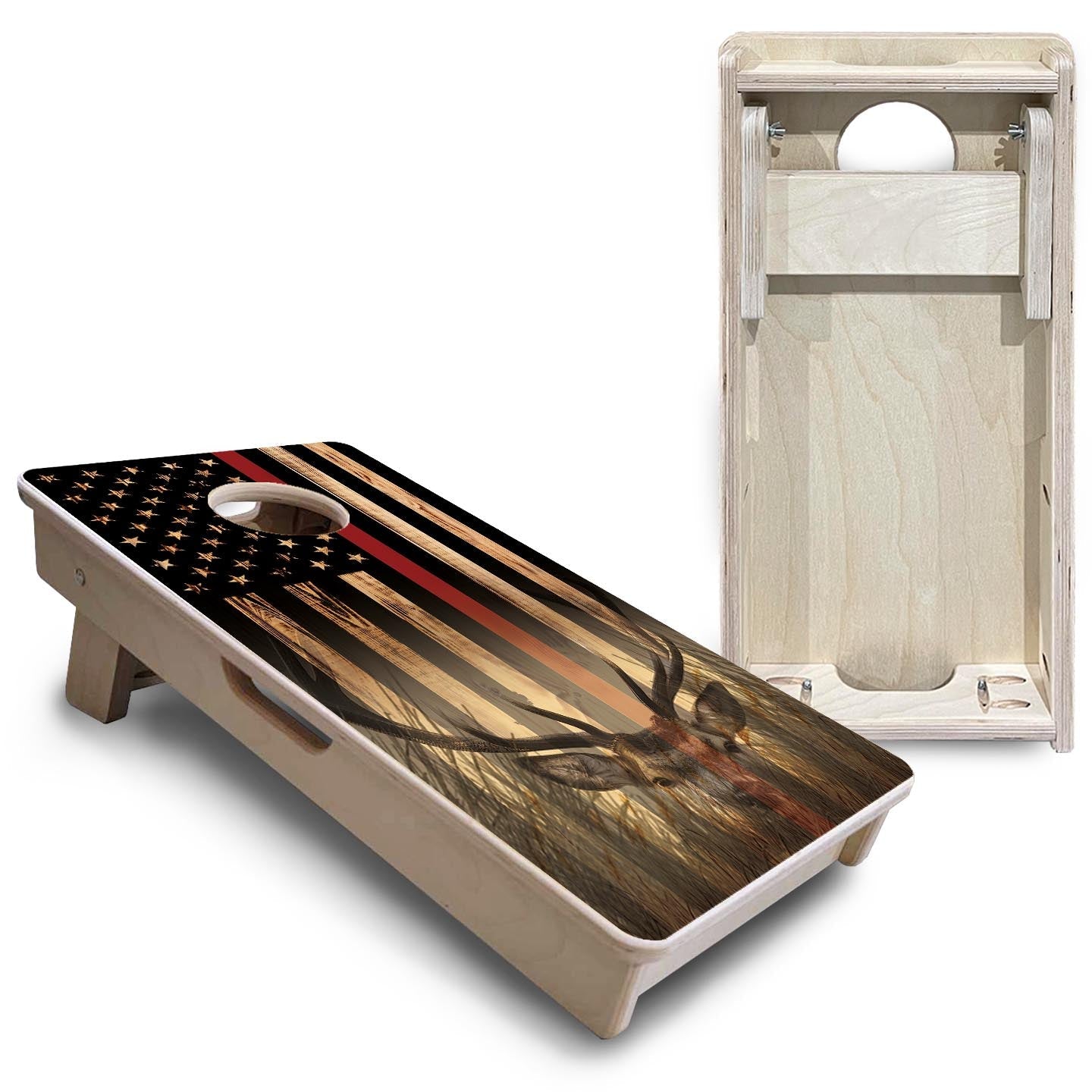Red Line Hidden Deer Flag - Mini or Vacation Size Cornhole Boards