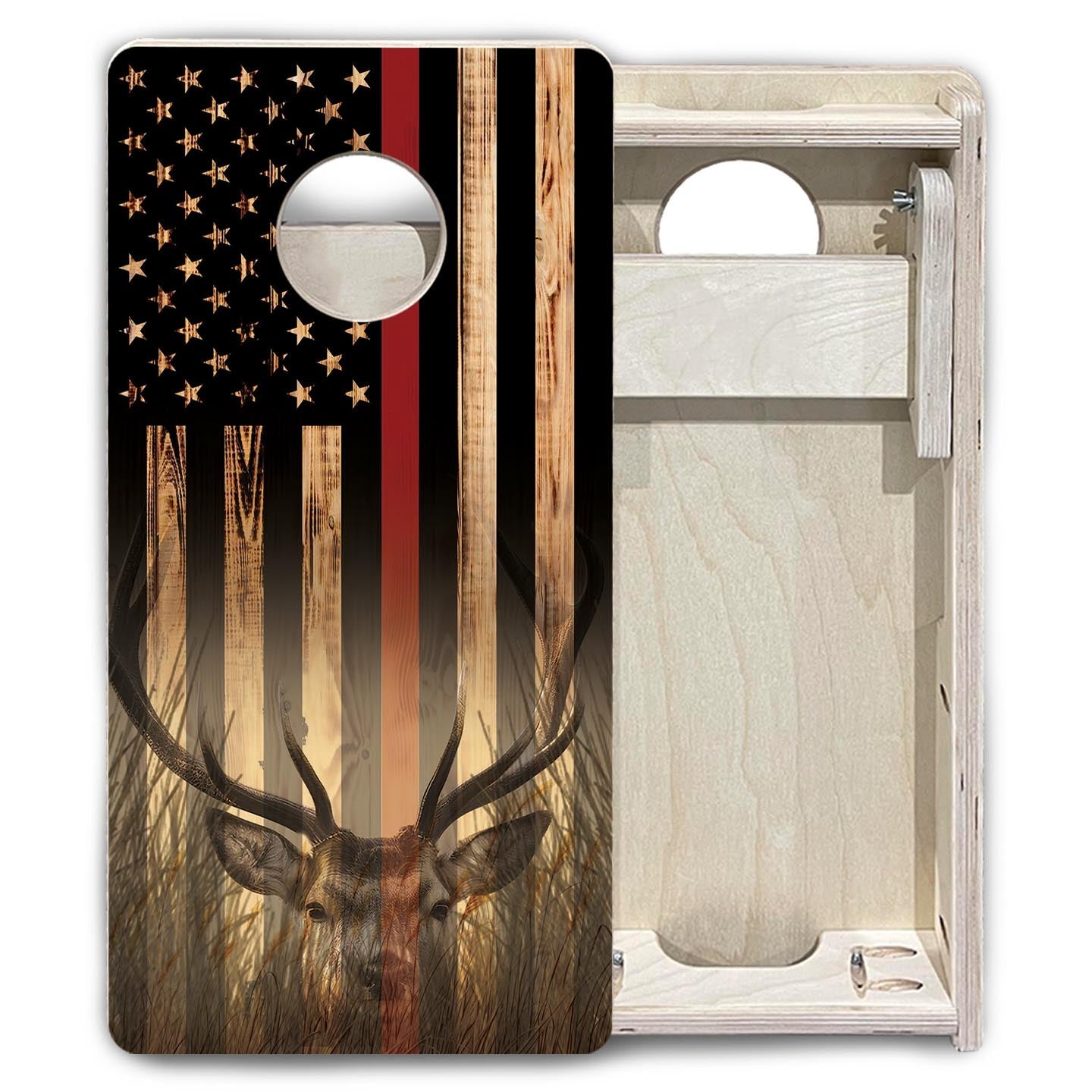 Red Line Hidden Deer Flag - Mini or Vacation Size Cornhole Boards