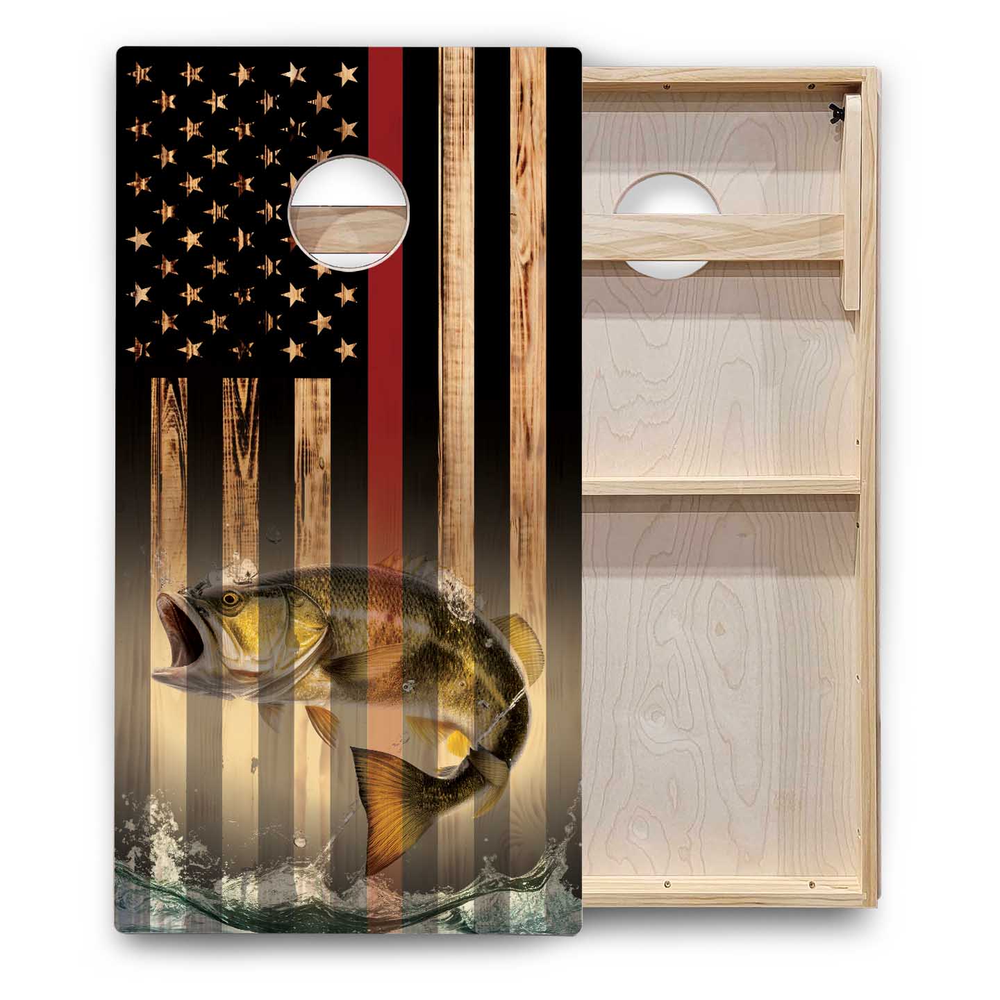 Hidden Deer & Fish Burnt Flag Cornhole Boards - Backyard Series