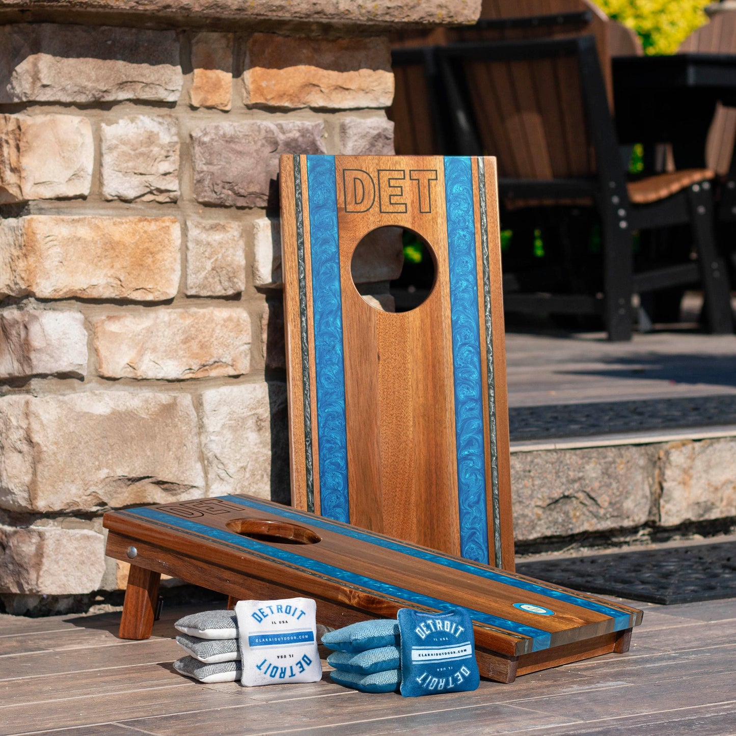 1ft x 2ft Gameday Teams Epoxy Resin Wood Compact Travel Cornhole Board Set