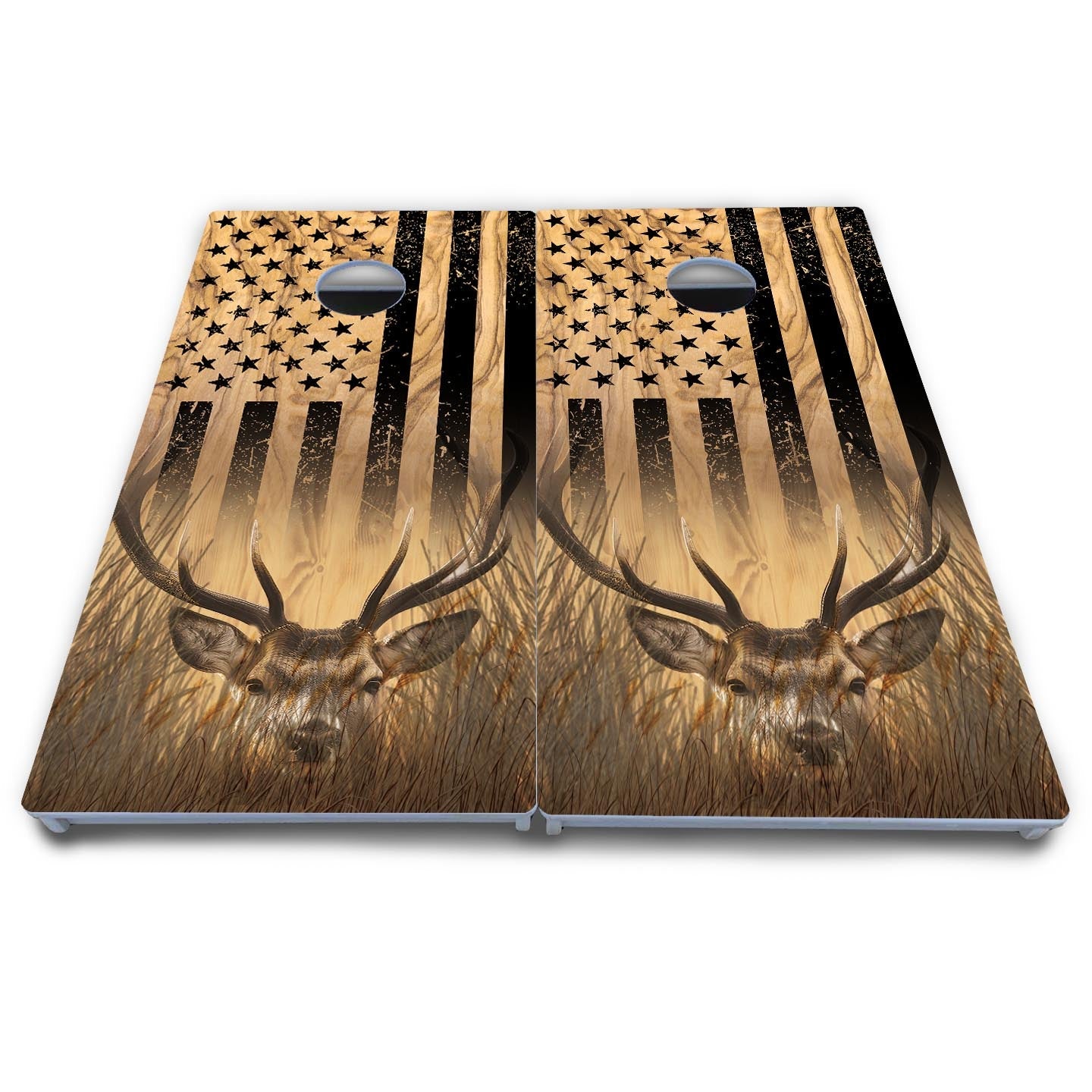 Light Wood Flag Deer & Fish Cornhole Boards - All Weather Series