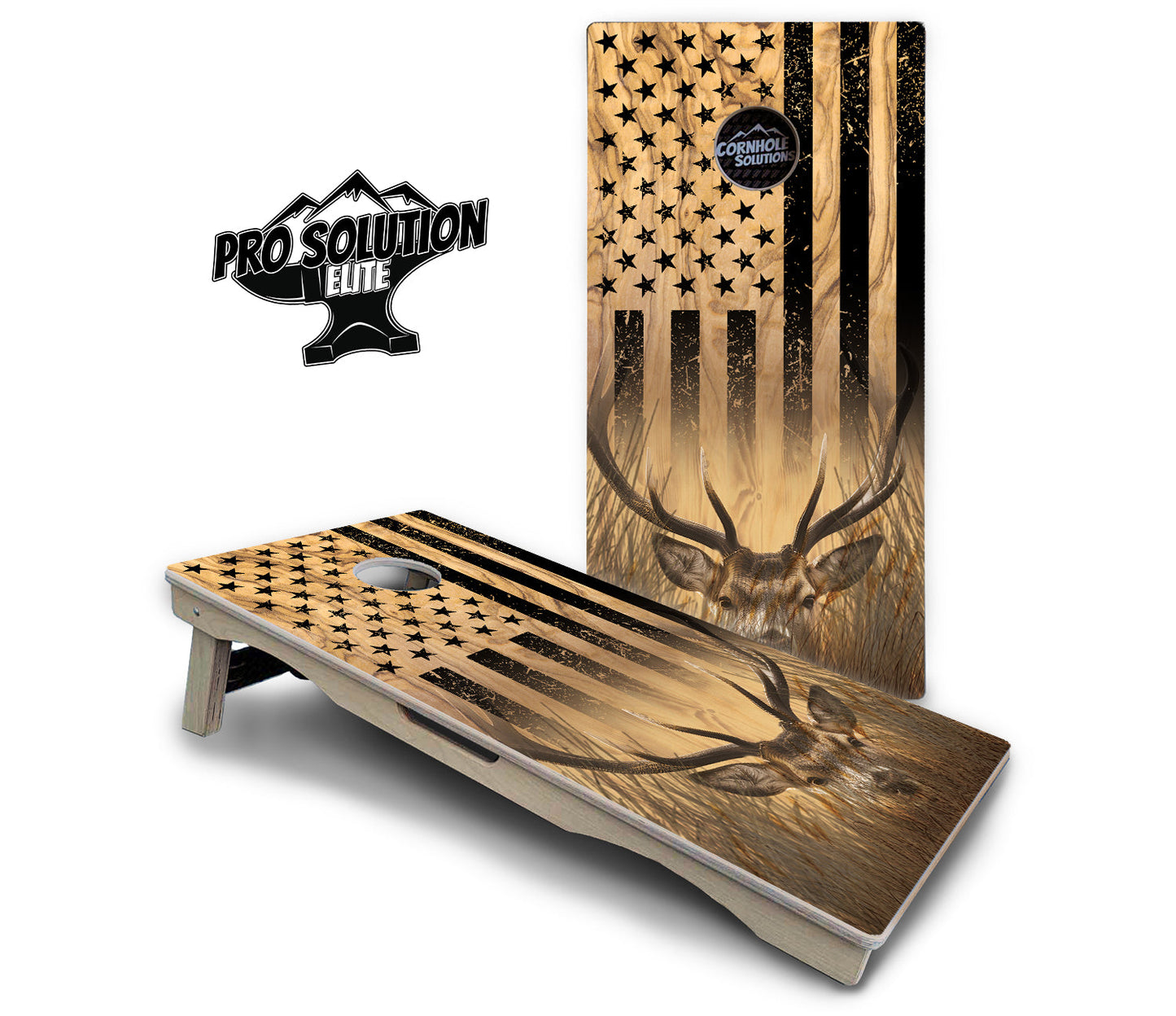 Light Wood Deer & Fish Cornhole Boards - Pro Solution Elite Series