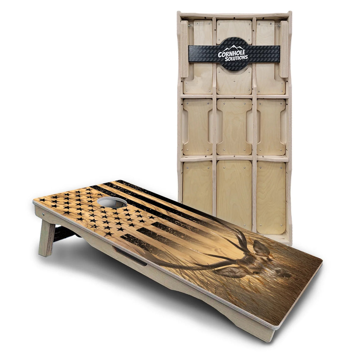 Wood Deer & Fish Flag Cornhole Boards – Pro Lite or Pro Elite