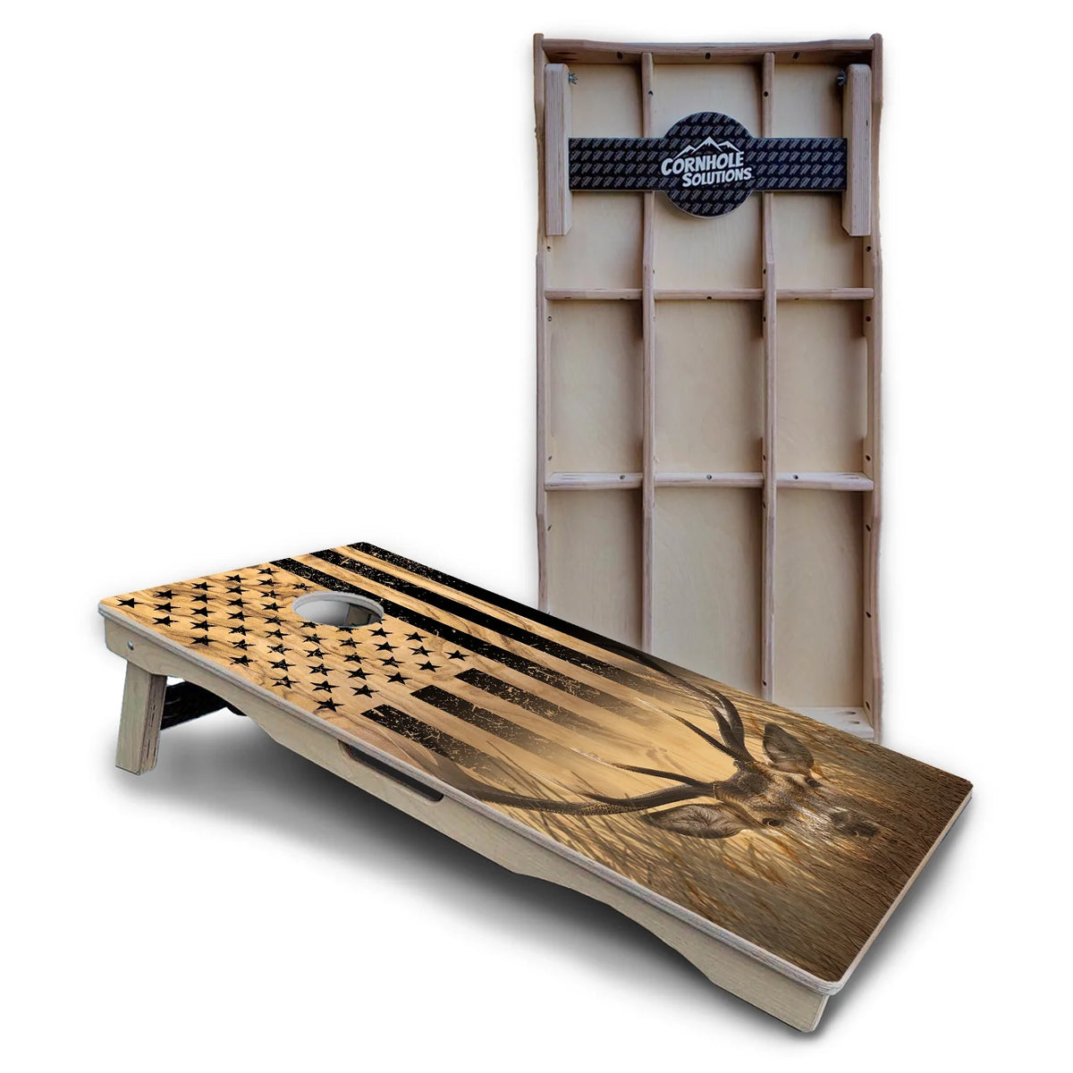 Wood Deer & Fish Flag Cornhole Boards – Pro Lite or Pro Elite