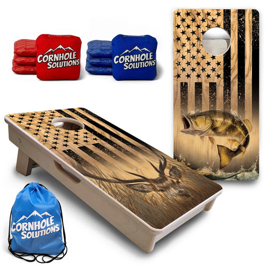 Light Wood Deer & Fish Flag - Mini or Vacation Size Cornhole Boards