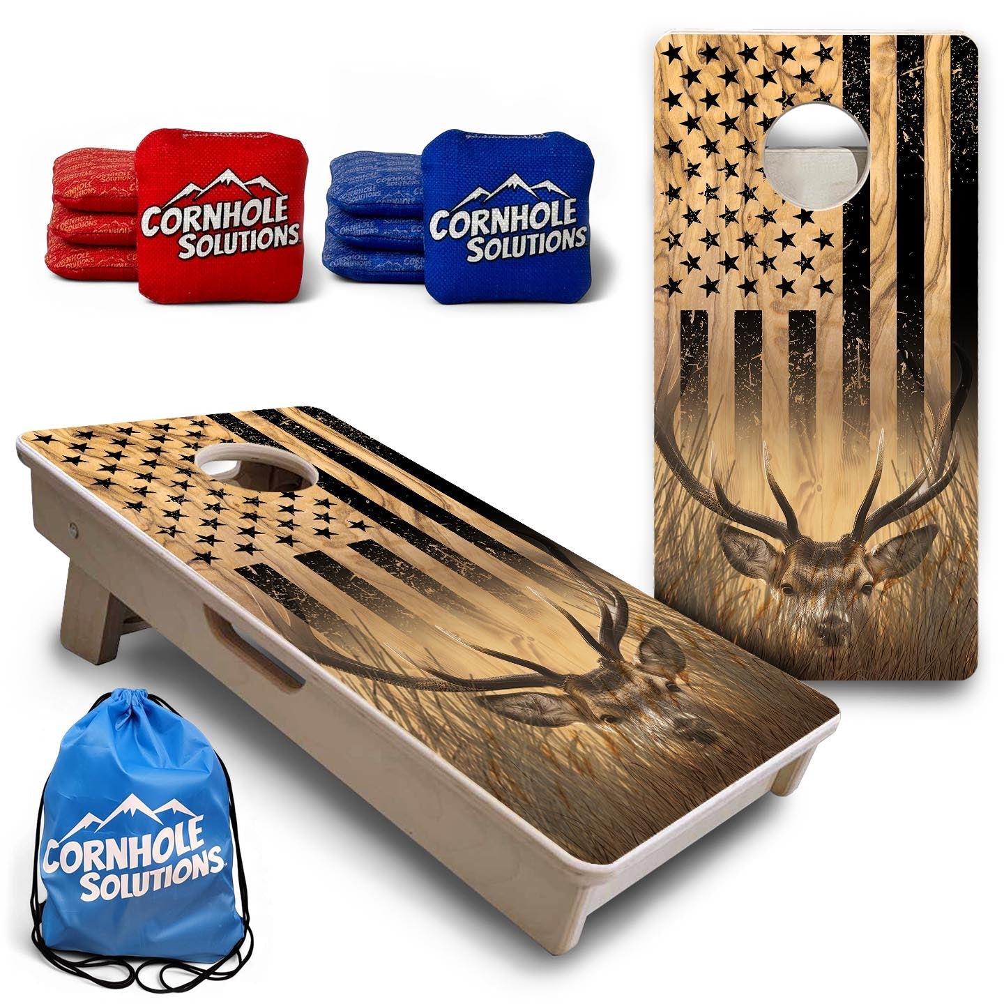 Light Wood Deer Flag - Mini or Vacation Size Cornhole Boards