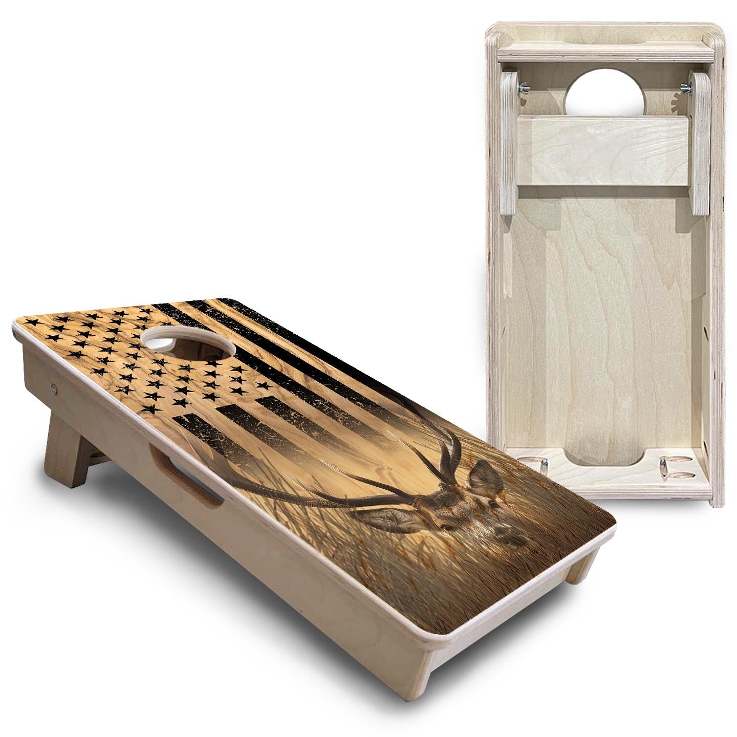 Light Wood Deer Flag - Mini or Vacation Size Cornhole Boards