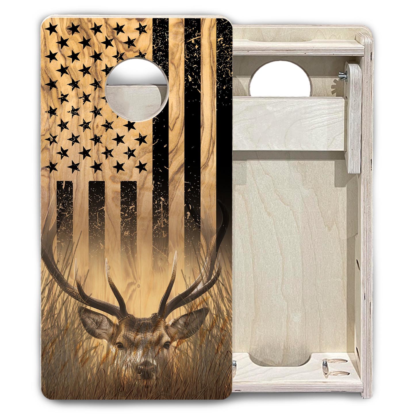 Light Wood Deer & Fish Flag - Mini or Vacation Size Cornhole Boards