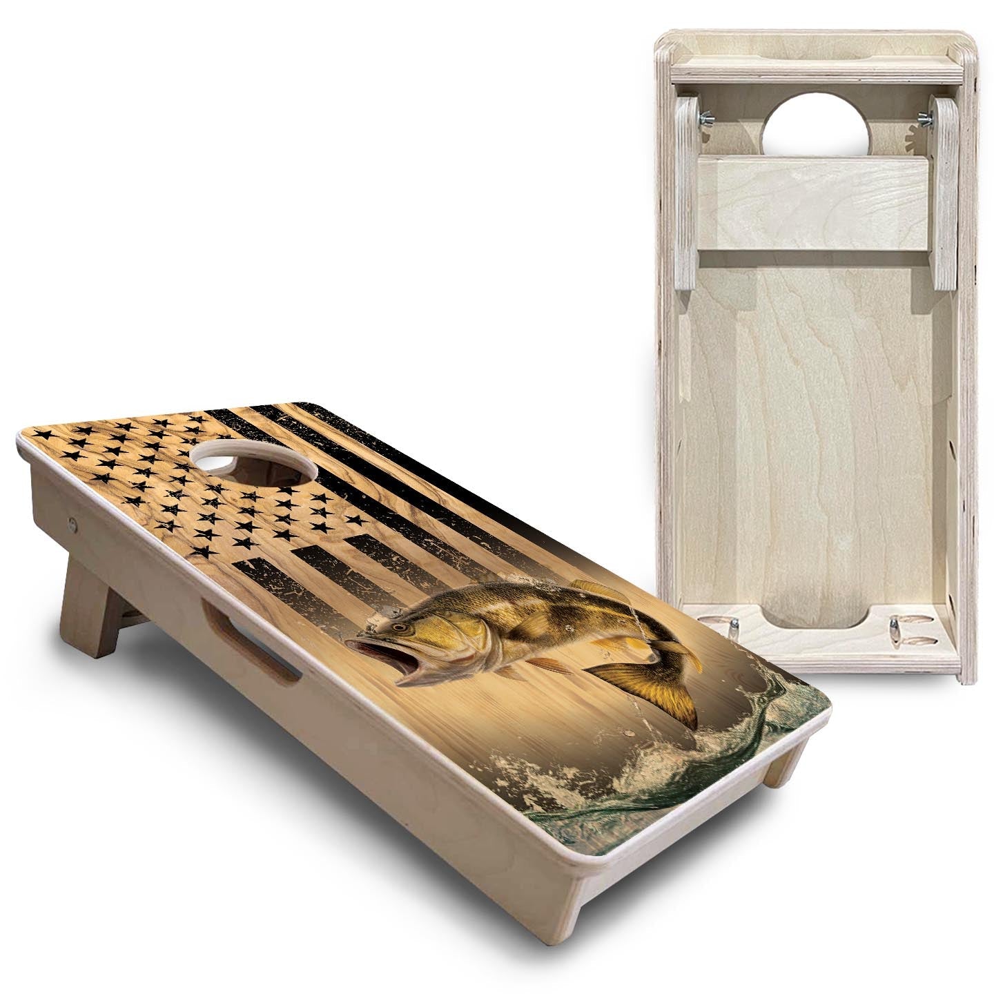 Light Wood Deer & Fish Flag - Mini or Vacation Size Cornhole Boards