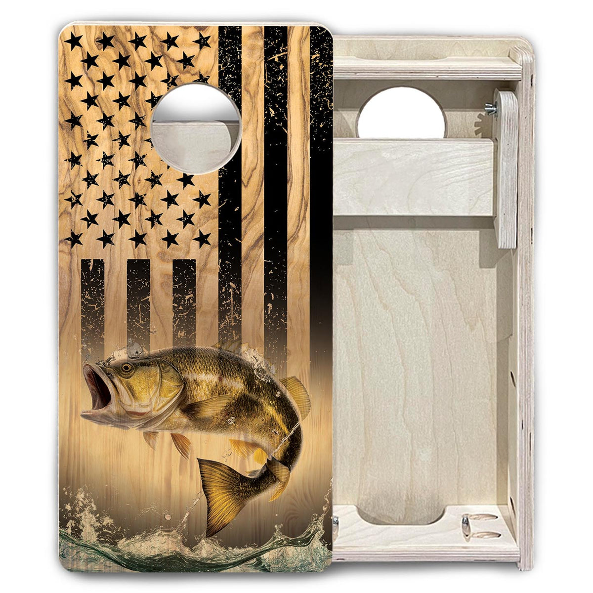 Light Wood Deer & Fish Flag - Mini or Vacation Size Cornhole Boards