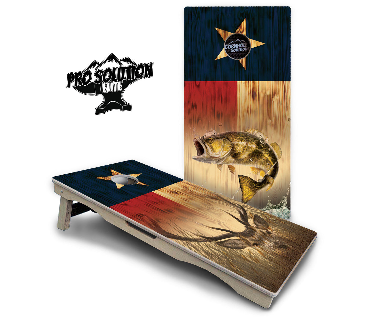 Texas Flag Deer & Fish Cornhole Boards - Pro Solution Elite Series