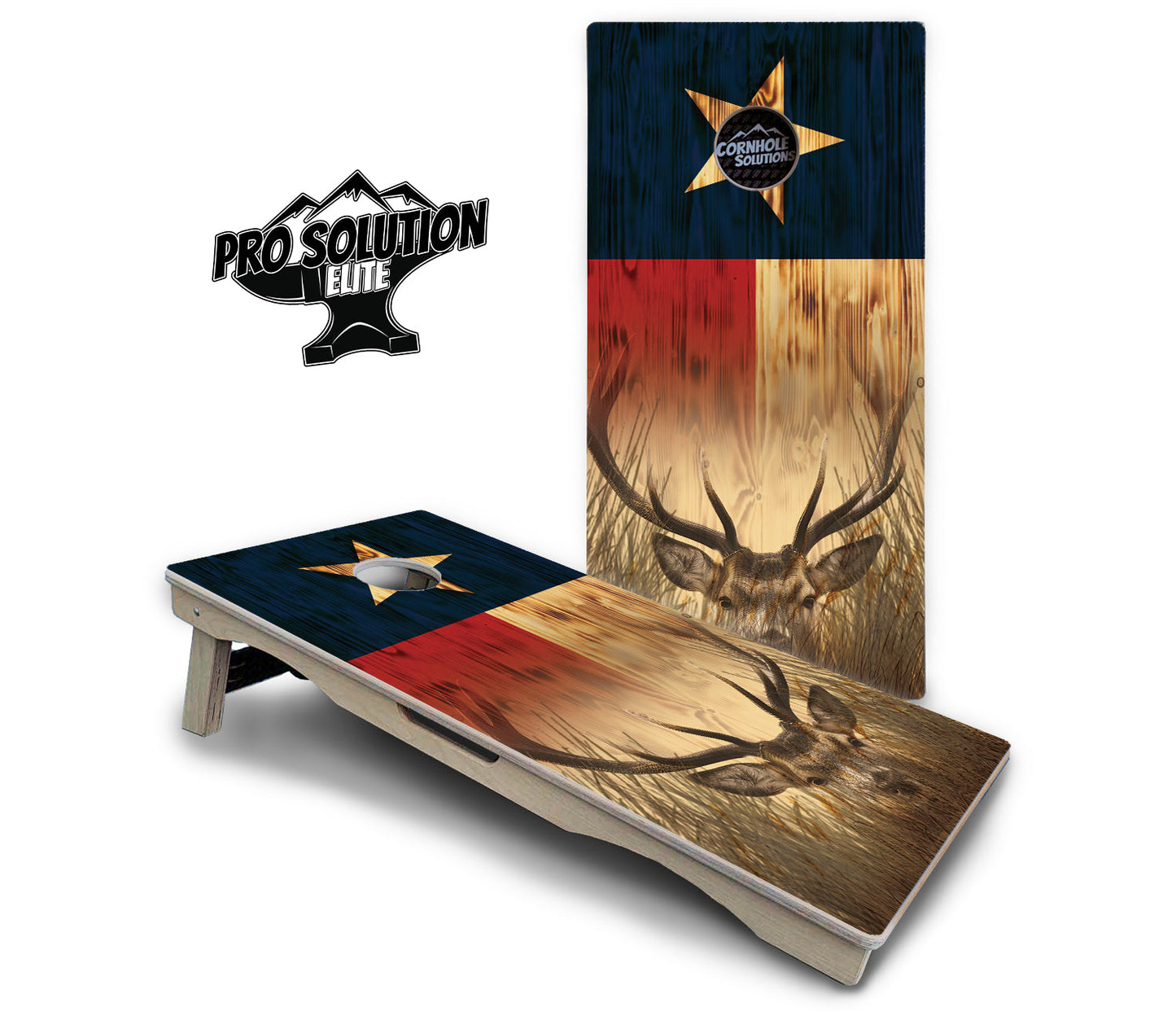 Texas Flag Deer & Fish Cornhole Boards - Pro Solution Elite Series