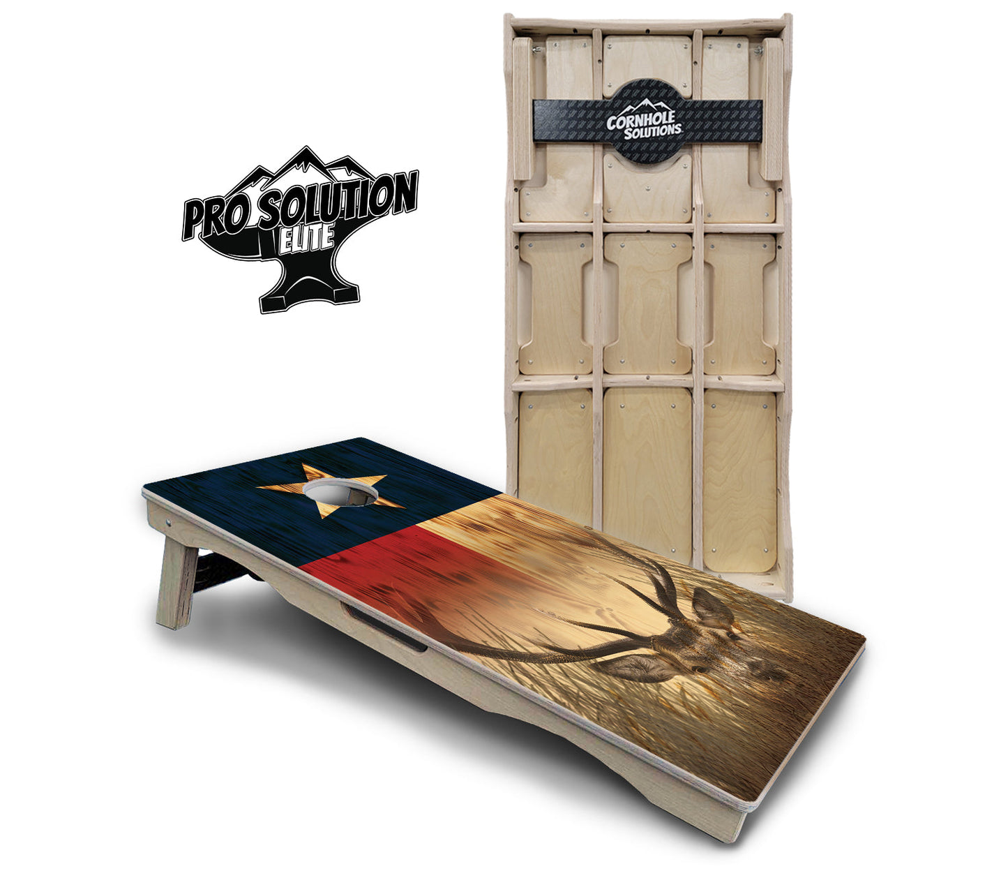 Texas Flag Deer & Fish Cornhole Boards - Pro Solution Elite Series