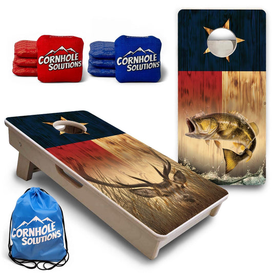 Texas Flag Deer & Fish - Mini or Vacation Size Cornhole Boards
