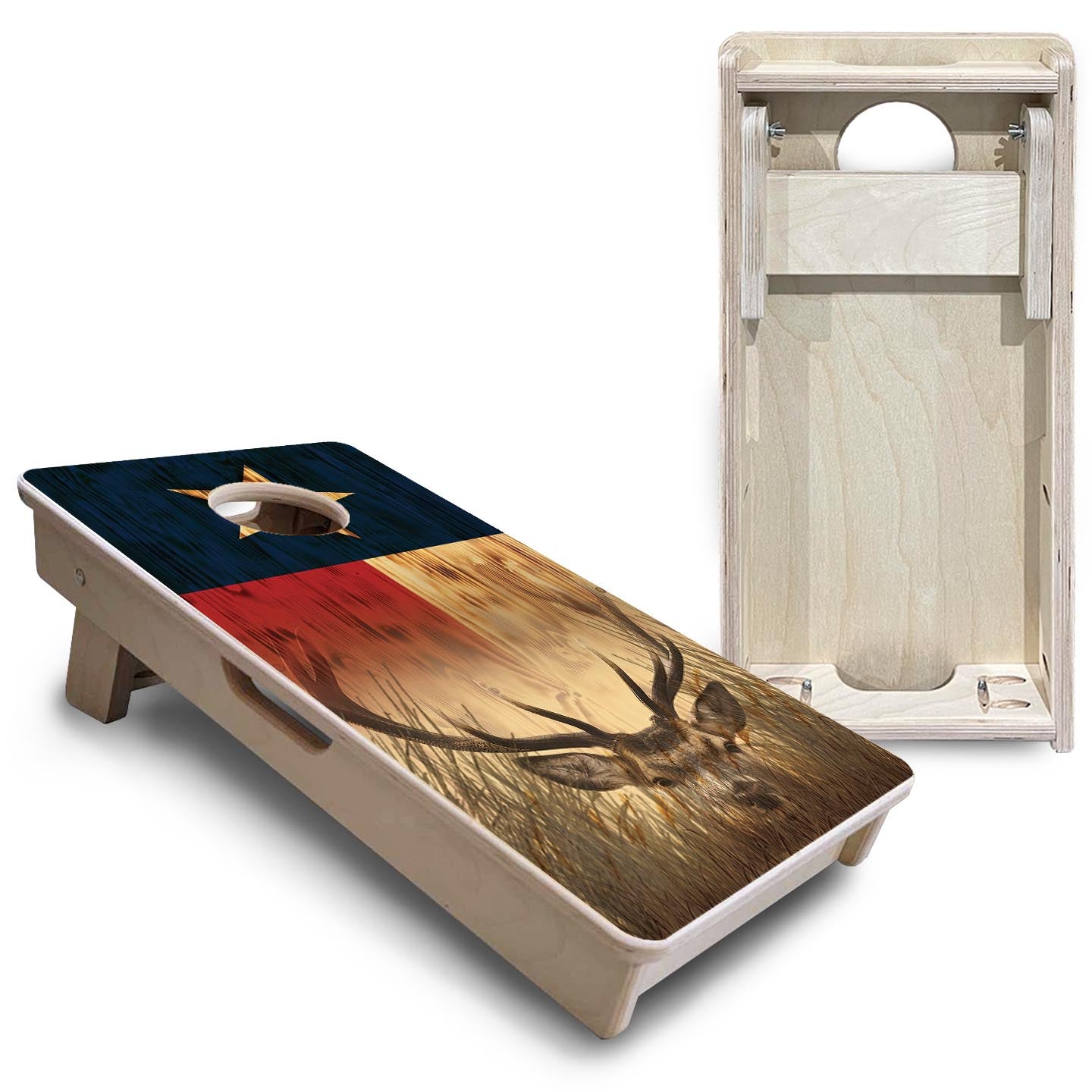 Texas Flag Deer & Fish - Mini or Vacation Size Cornhole Boards