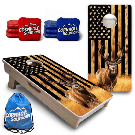 Colorful Deer Burnt Flag - Mini or Vacation Size Cornhole Boards
