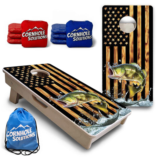 Colorful Fish Burnt Flag - Mini or Vacation Size Cornhole Boards
