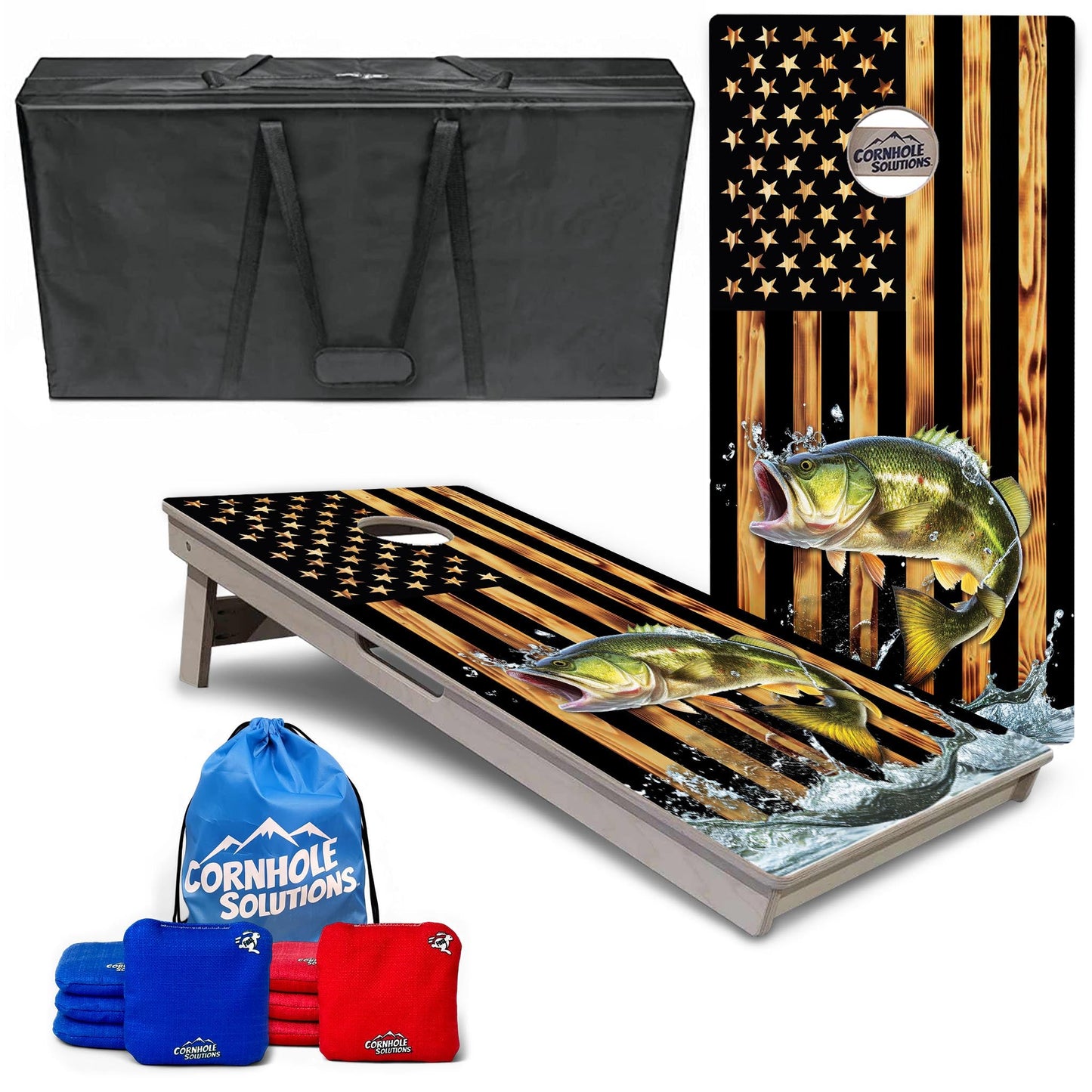 Complete Tournament Cornhole Bundle - Boards, Bags & Carrying Case - Colorful Deer/Fish