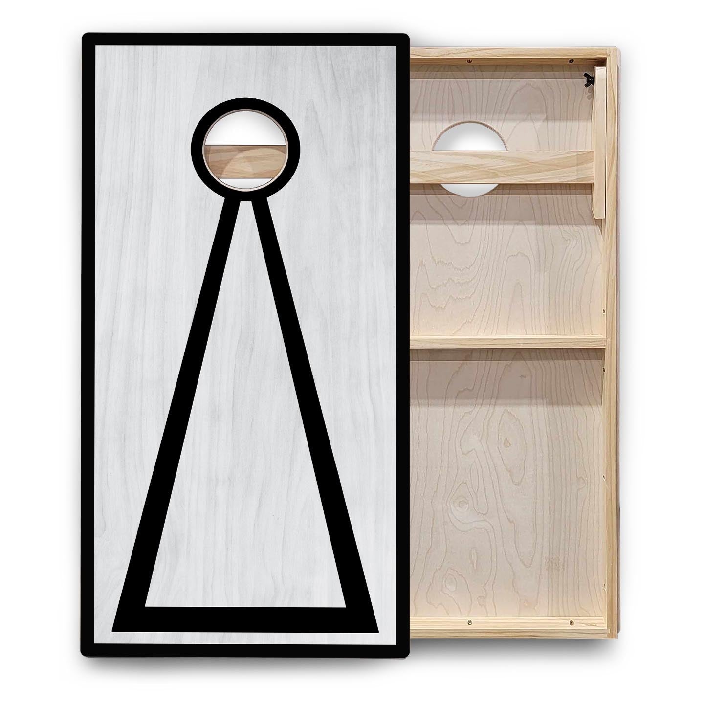 Red/Black Hole Ring Grey Wash Cornhole Boards - Backyard Series