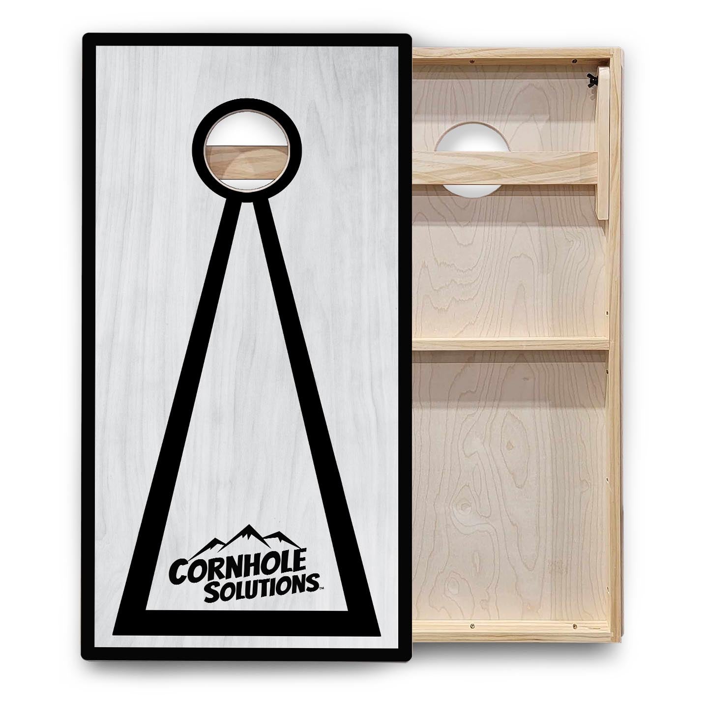 Red/Black Hole Ring Grey Wash Cornhole Boards - Backyard Series