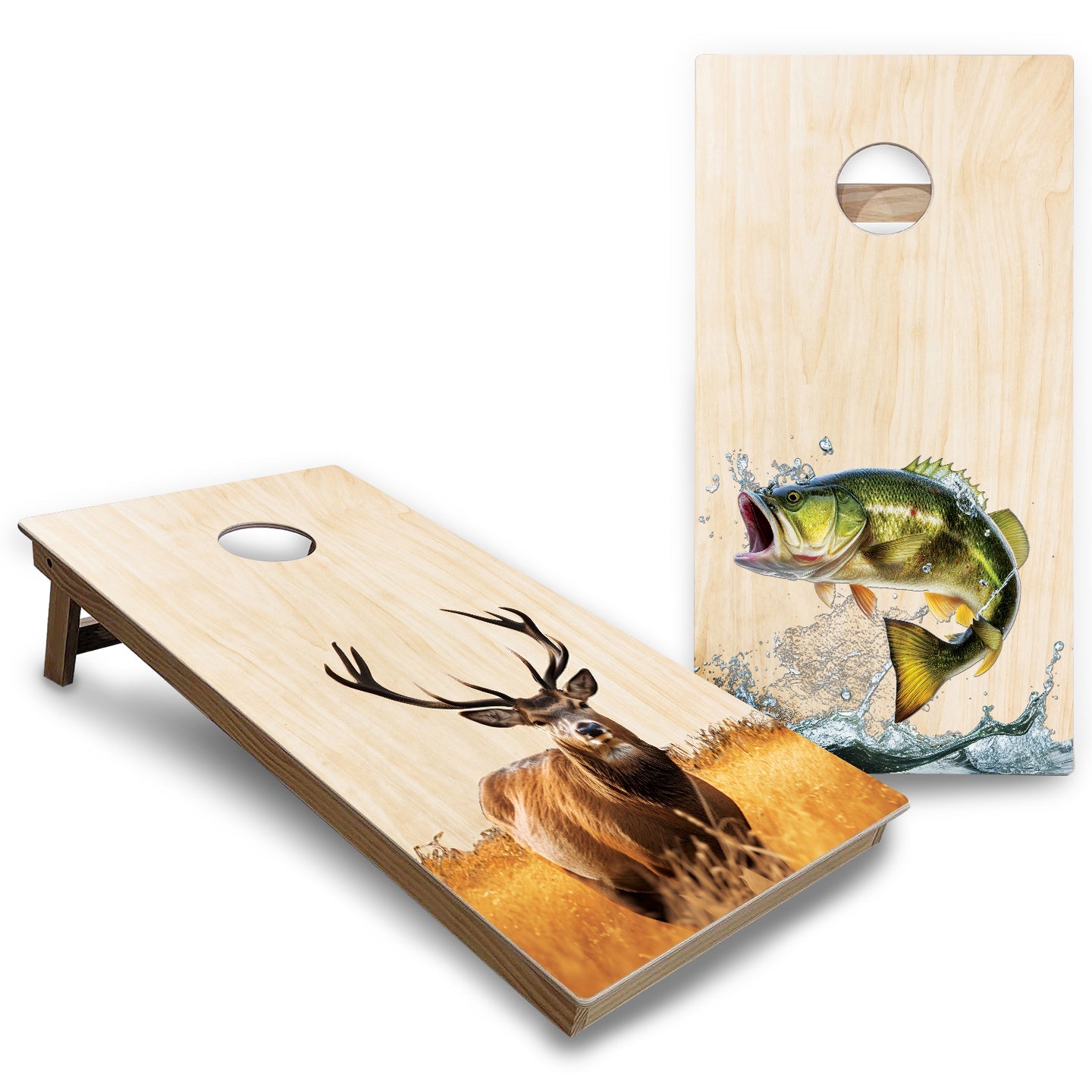 Colorful Deer & Fish Cornhole Boards - Backyard Series