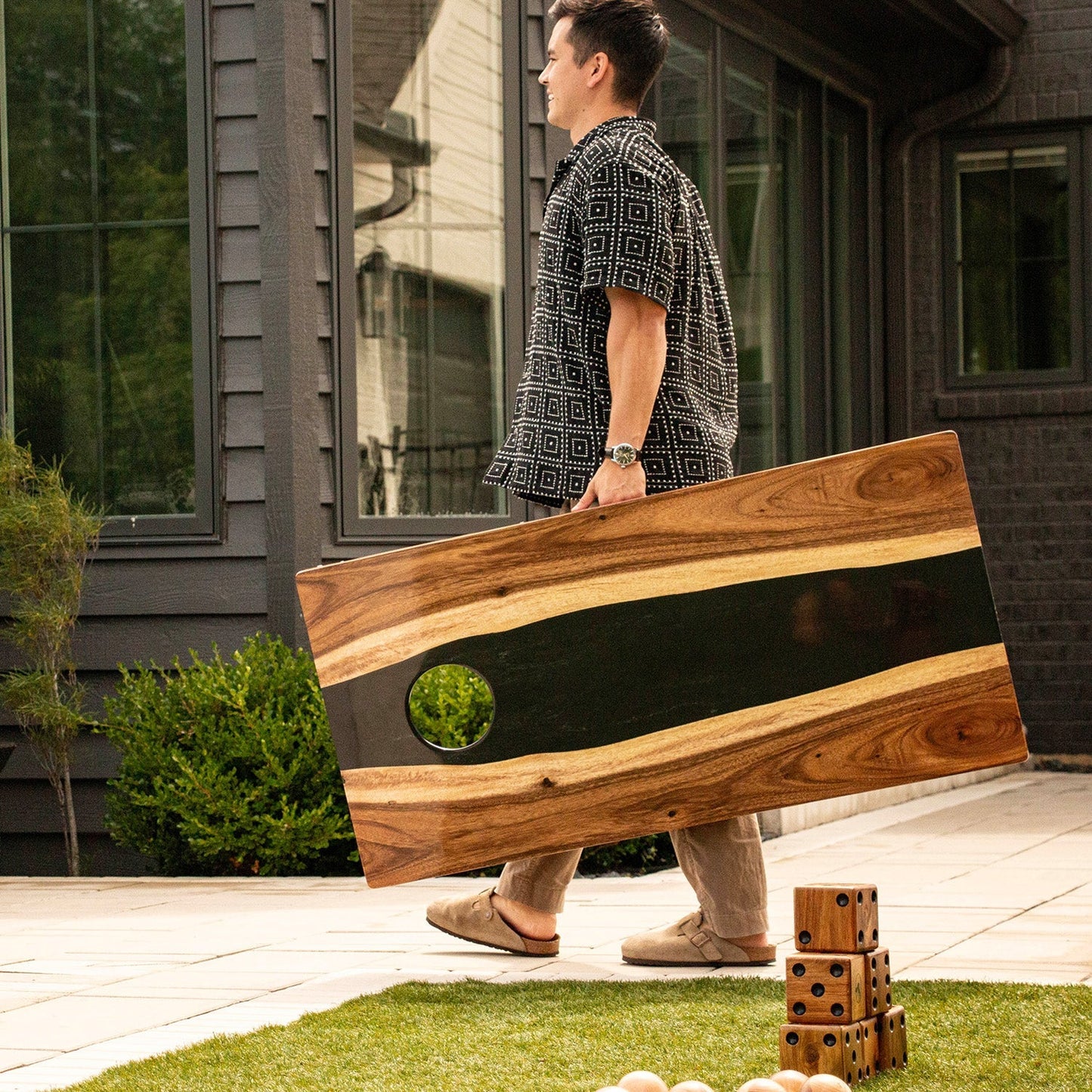 2ft x 4ft Resin & Wood Classic Cornhole Set | Live Edge River Collection