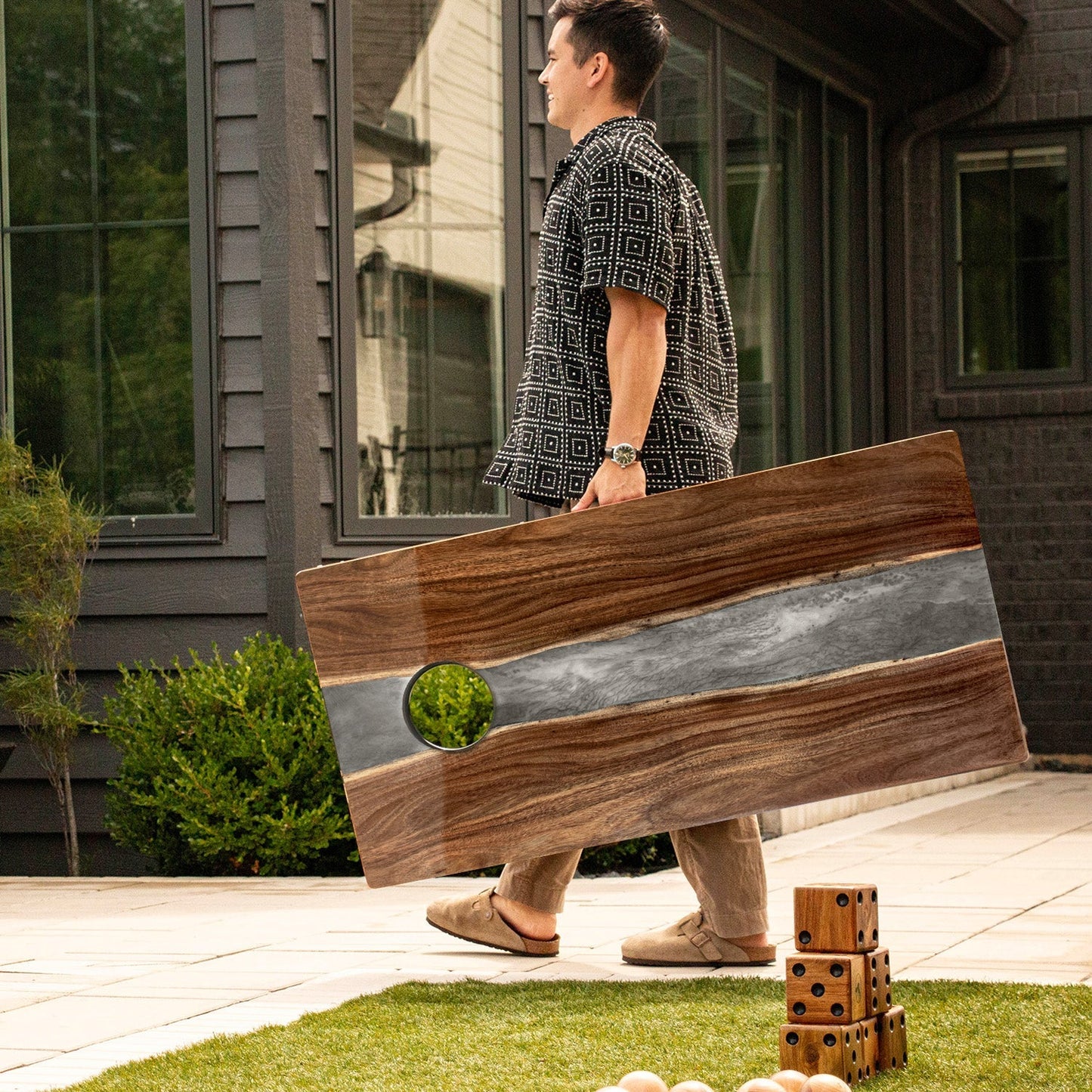 2ft x 4ft Resin & Wood Classic Cornhole Set | Live Edge River Collection