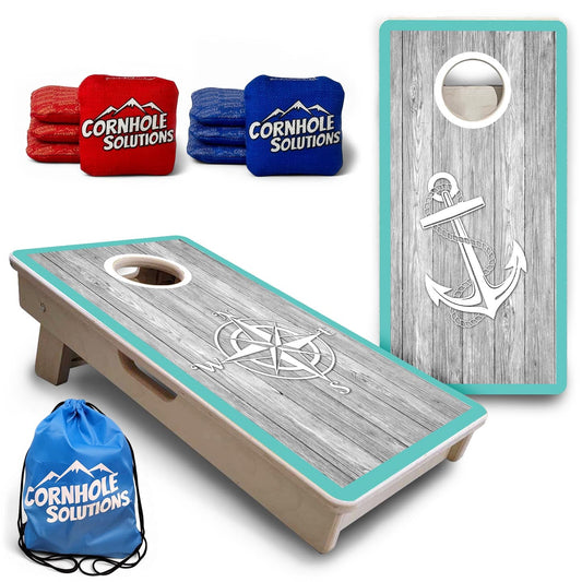 Coastal Compass & Anchor Teal - Mini or Vacation Size Cornhole Boards