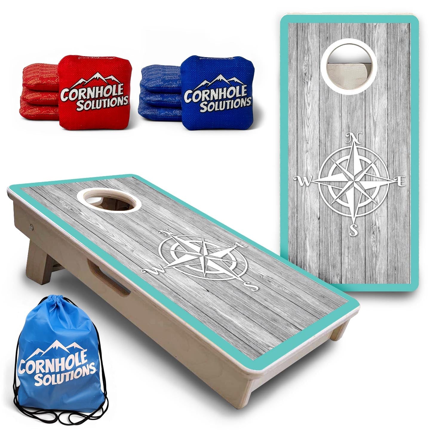 Coastal Compass Teal - Mini or Vacation Size Cornhole Boards