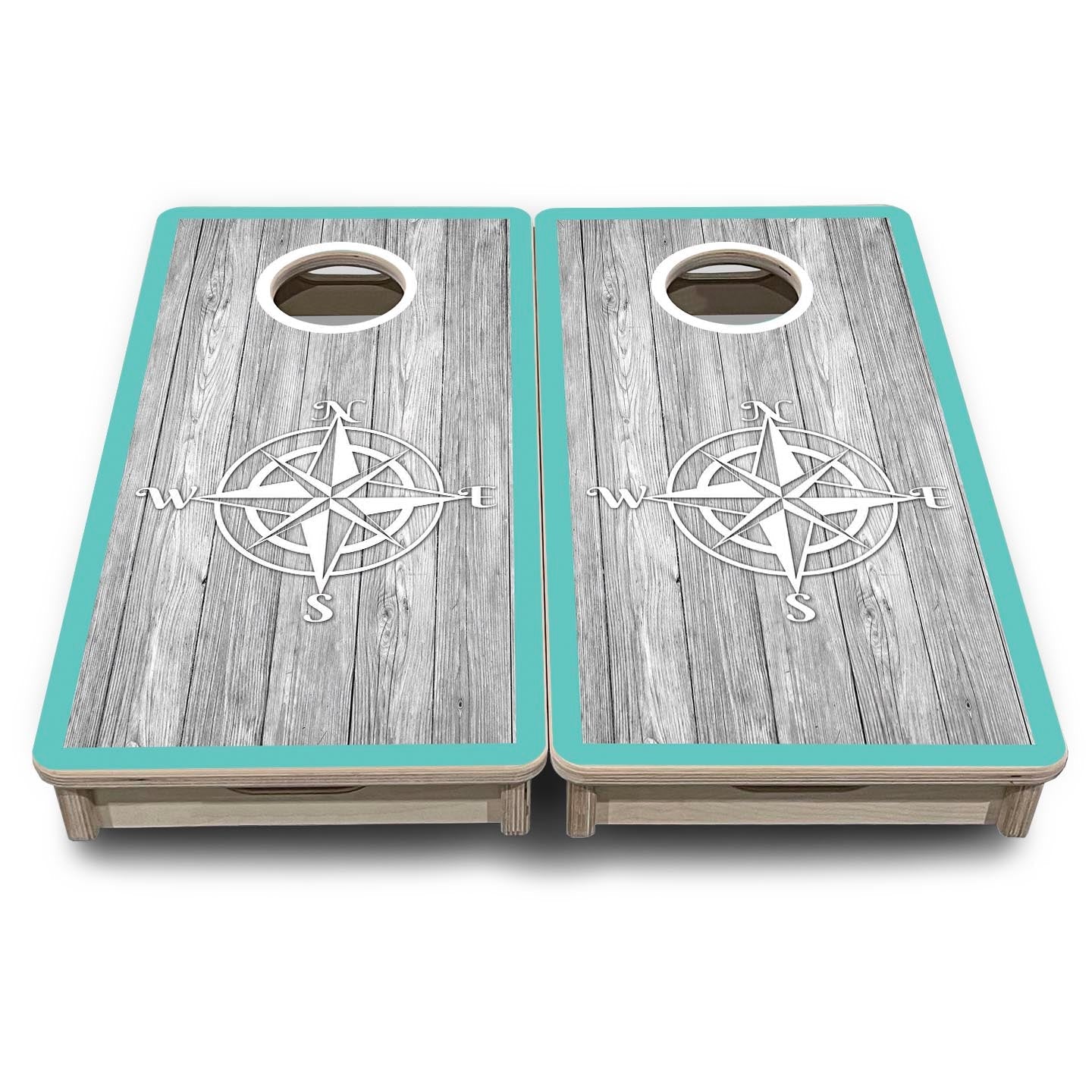 Coastal Compass Teal - Mini or Vacation Size Cornhole Boards
