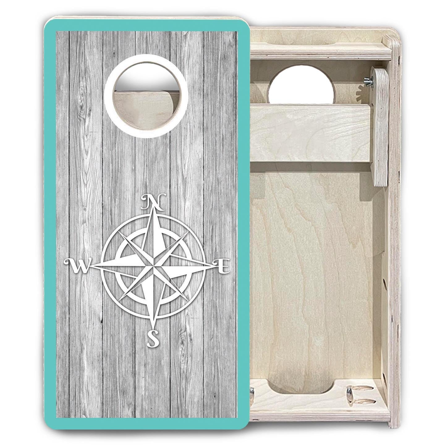 Coastal Compass Teal - Mini or Vacation Size Cornhole Boards