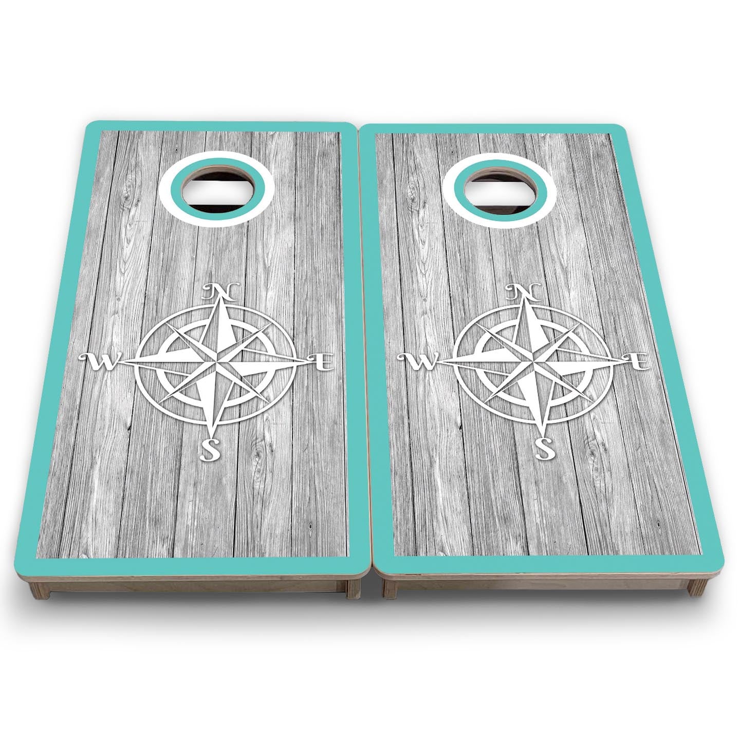 Coastal Compass Teal - Mini or Vacation Size Cornhole Boards