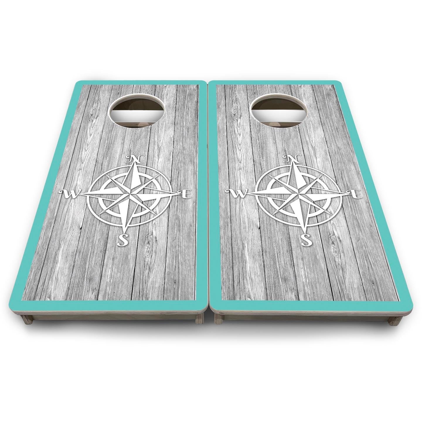 Coastal Compass Teal - Mini or Vacation Size Cornhole Boards