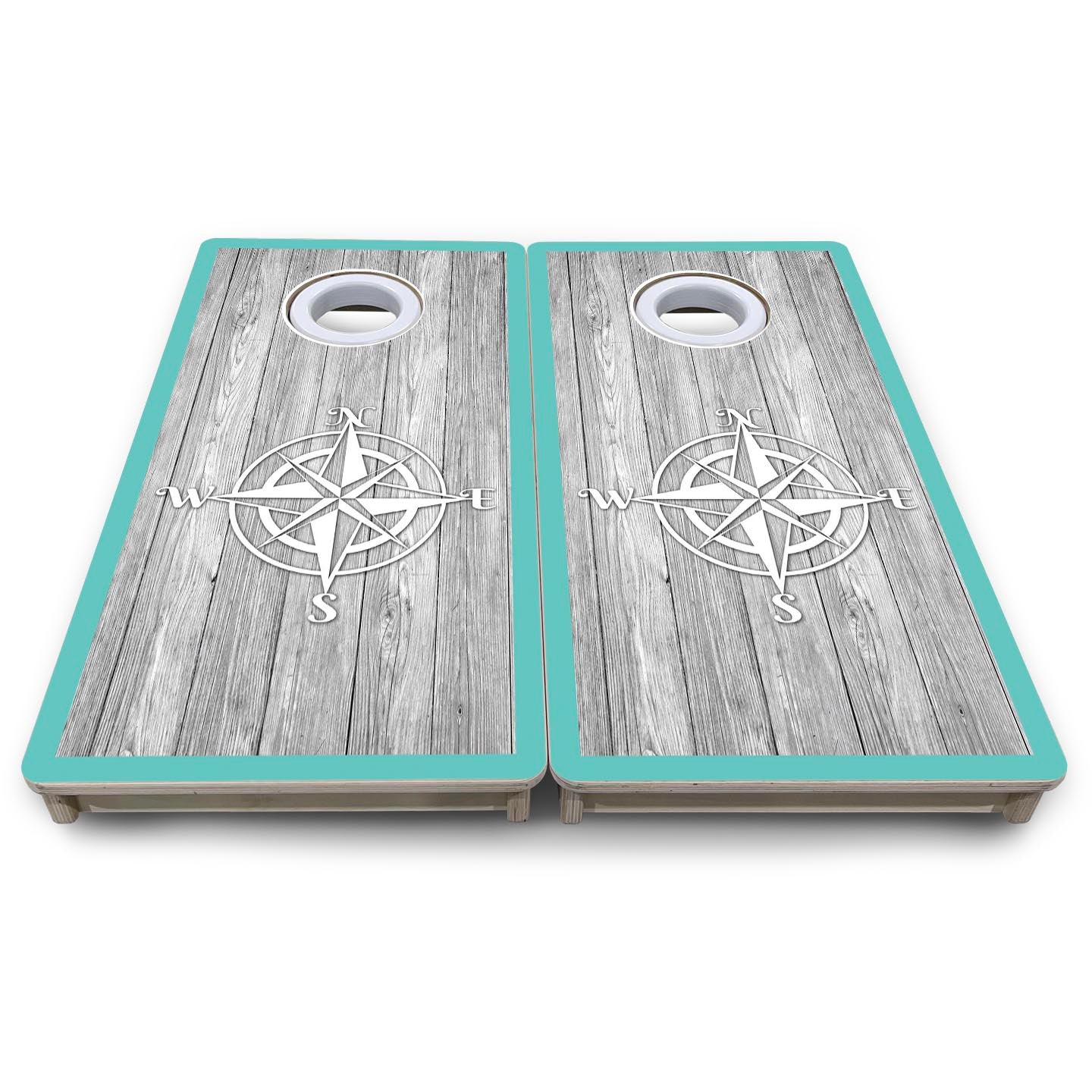 Coastal Compass Teal - Mini or Vacation Size Cornhole Boards