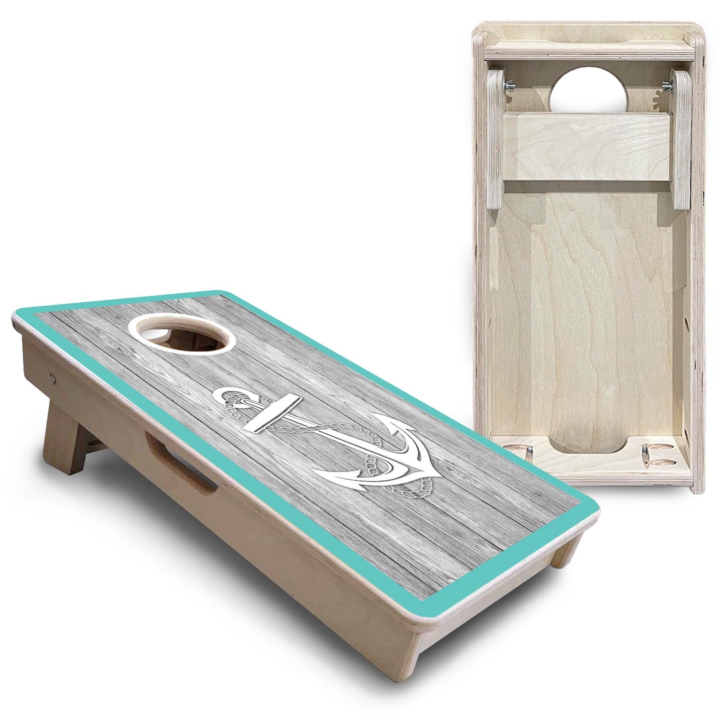 Coastal Anchor Teal - Mini or Vacation Size Cornhole Boards