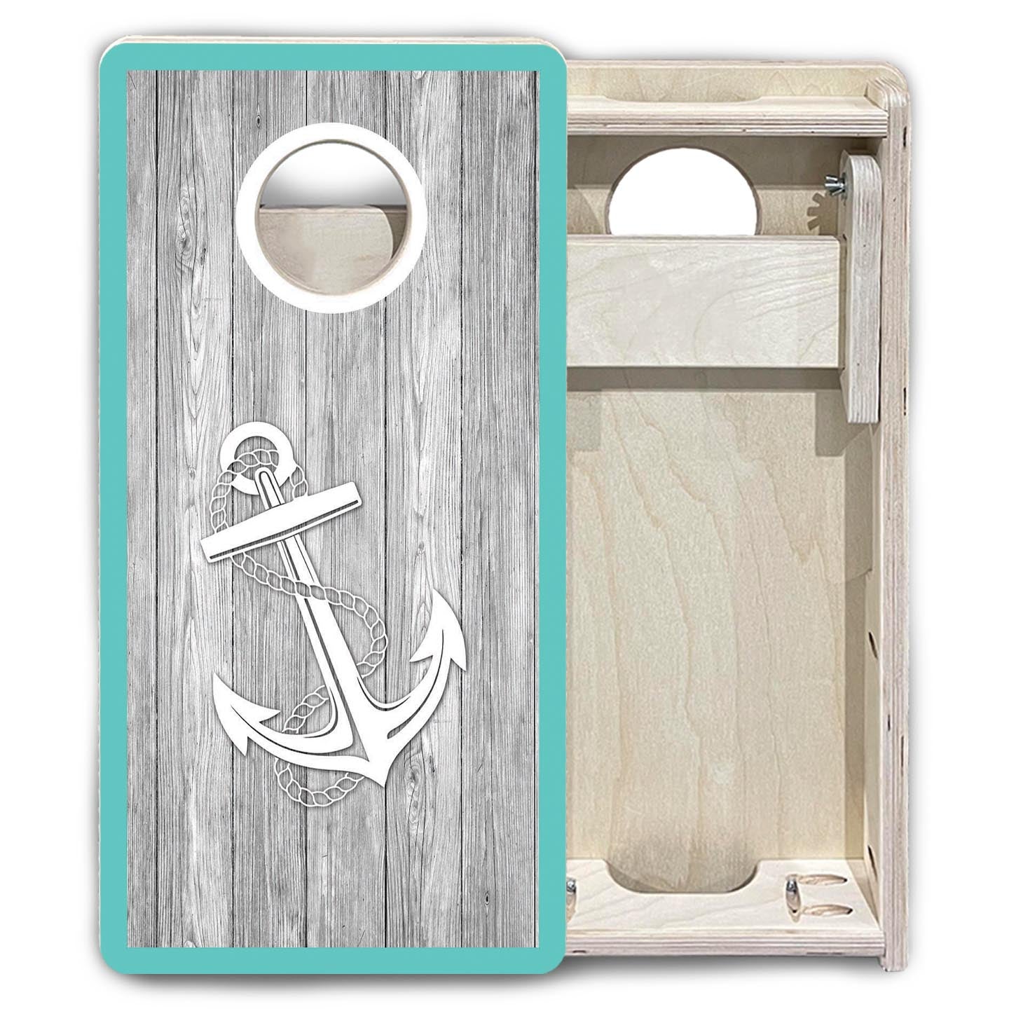 Coastal Compass & Anchor Teal - Mini or Vacation Size Cornhole Boards