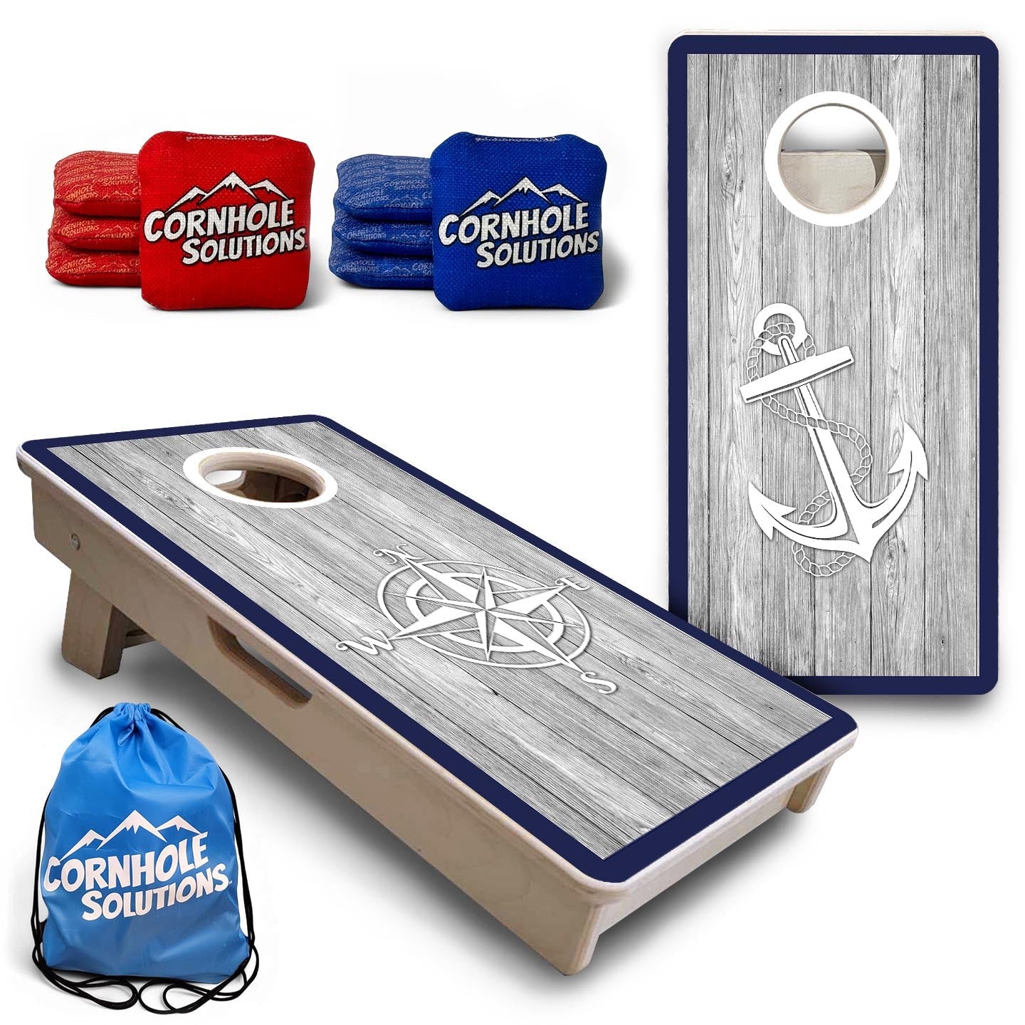 Coastal Compass & Anchor Navy - Mini or Vacation Size Cornhole Boards